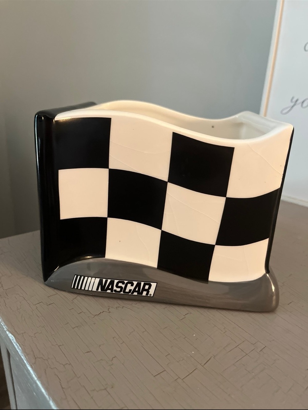 Nascar Black & White Checkered Ceramic Organizer
